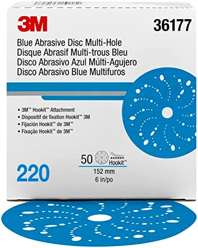 3M Hookit Blue Abrasive Disc, 321U, 36177, 6 in, 220+ Grade, Multi-Hole