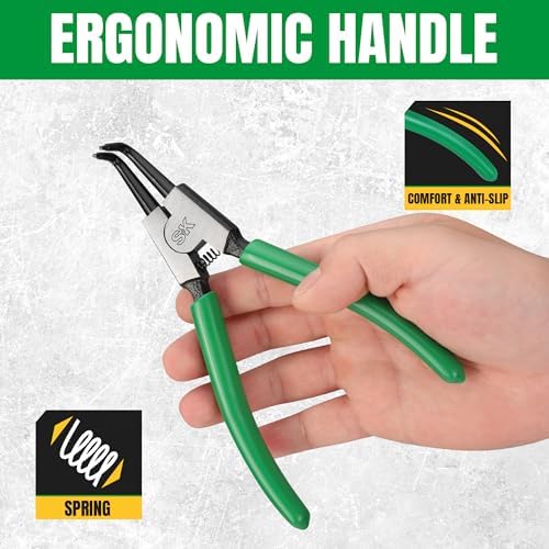 SK 7-Inch Snap Ring Pliers, External Circlip Pliers with 90-Degree Bent Jaw