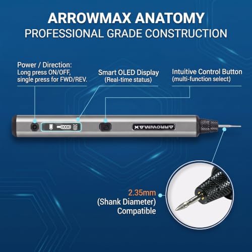 ARROWMAX Engraving Pen for Metal Wood Glass Plastic with OLED, 30000 RPM