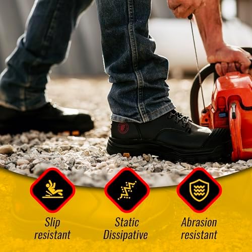 ROCKROOSTER Work Boots for Men,7 inch,Steel Toe,Side Zipper, Oiled Leather Shoes,Static Control,Breathable,Quick Dry(AK232Z-245Z)