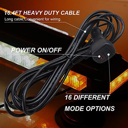 ASPL 16.8 Inch LED Strobe Flashing Light Bar, 26 Flashing Modes High Intensity Emergency Hazard Warning Beacon Lights with Magnetic Base for Car Trucks Trailer Roof Safety (Amber White Amber)