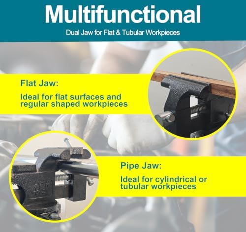 4.5 Inch Bench Vise, Heavy Duty Cast Steel Table Vice for Workbench, 270° Swivel Base Utility Vise with Hardened Jaws, Bolt-On Design for Woodworking, Metalworking, Home Garage