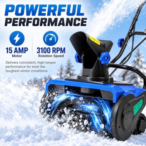 20" Electric Snow Blower, 15-Amp Snow Thrower with 3100 RPM Motor, 10" Clearing Depth, 30FT Throwing Distance & 180° Rotating Chute, Powerful Corded Snow Machine for Driveways & Walkways