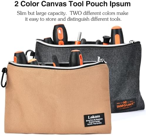Tool Bag Backpack with 2 Canvas Tool Pouch Tool Kit, 75 Pockets & Loops Heavy Duty Tools Organizer/HVAC Tool Carrier for Eelectrician/Construction Work with Molded Base and Combination Lock, Brown