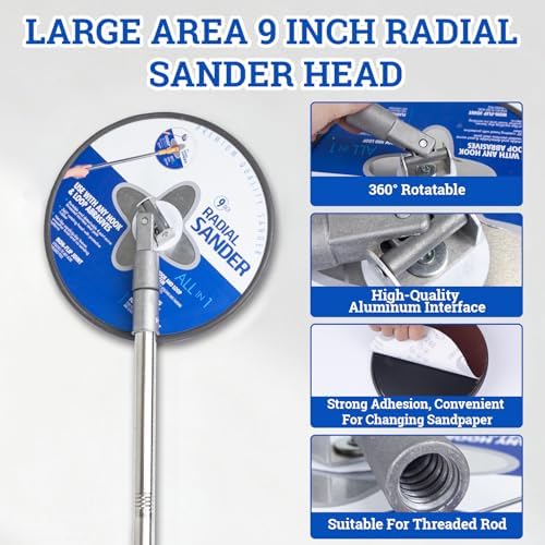 Drywall Pole Sander With 118in Splicing Pole,2 Sander Heads,15sanding Sheets (80,100,180,240,320 Grit),Suitable For Wall Painting, Cleaning and Polishing