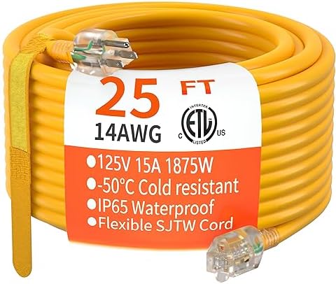HUANCHAIN 14 Gauge Heavy Duty Outdoor Extension Cord 25 FT Waterproof