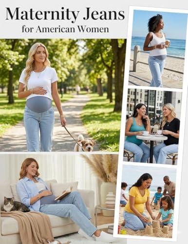 fitglam Women's Maternity Jeans Straight Leg Relaxed Fit Over Belly Pregnancy Denim Work Pants Maternity Clothes with Pockets