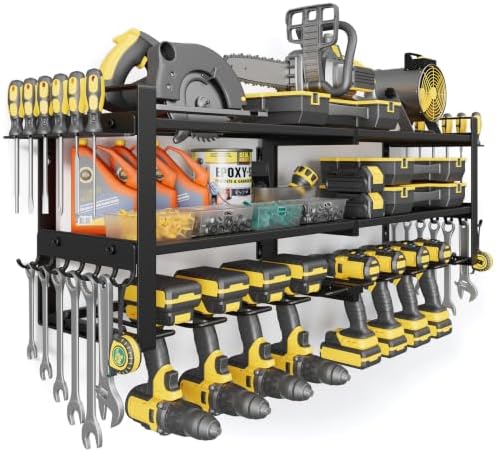 Power Tool Organizer Wall Mount, 350LBS Capacity, 3 Tier, 8 Drill Holders