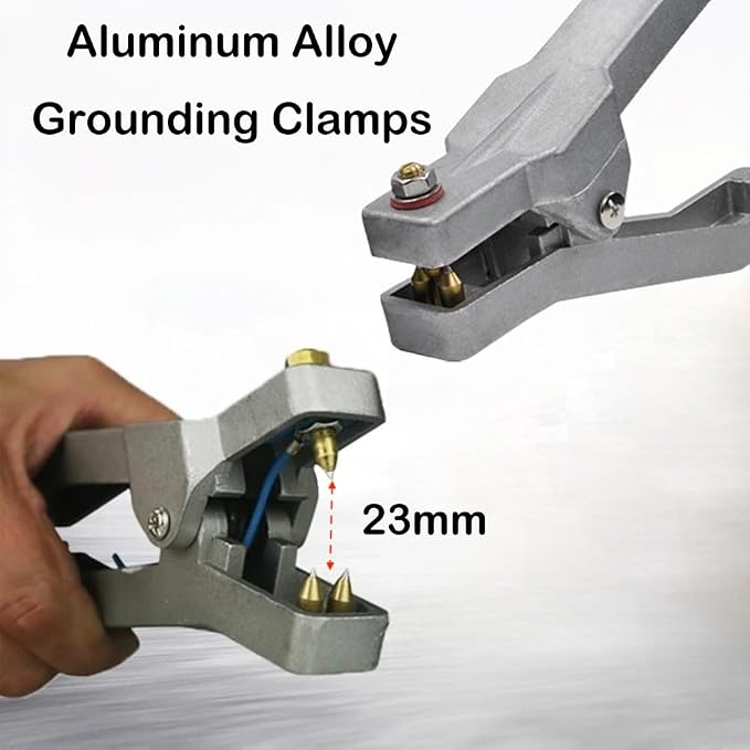 Ground Cable Clamp, 16.4ft Coiled Grounding Cable, Aluminum Alloy Anti Static Grounding Clamp, 3 Copper Nails, Clamps 23mm, for Gas Station Oil Depot Tank Chemical Plant