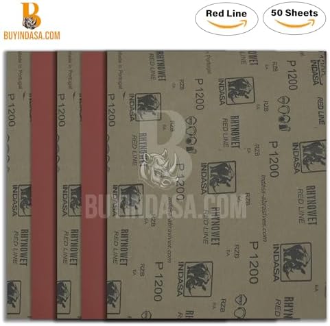 INDASA Rhynowet Red Line Wet Dry Sanding Sheets 9 x 11 Inch 80 Grit Waterproof Latex Backing Abrasive Paper for Wood Metal Automotive Surface Prep Pack of 50