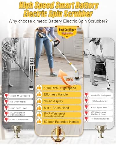 Qimedo Electric Spin Scrubber Q2, 4000mAh Battery, 1500RPM High Power