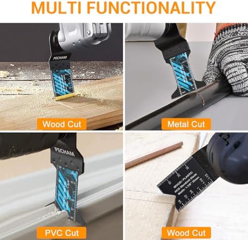 PECHAM Oscillating Tool Blade, 34PCS Universal Wood Metal Oscillating Multitool Quick Release Saw Blades Fit Porter Cable Black & Decker Rockwell Ridgid Ryobi Milwaukee DeWalt Chicago