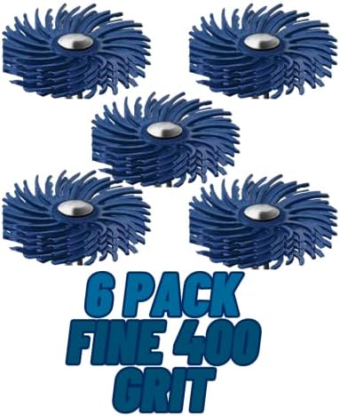 Dedeco Sunburst Radial Bristle Discs 6-Pack - 7/8" Curved 4-Ply Mounted Discs - Blue 400 Grit (Fine) - Aluminum Oxide for Polishing & Finishing