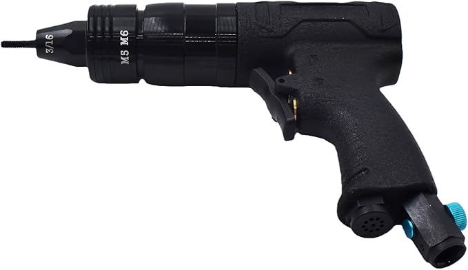 Pneumatic Rivet Nut Gun Air Rivet Nut Pull Setter Riveting Fastening Tool With 1/4 3/16 Riveting Mandrels Quick Change Locking Nozzle Bolts Adapter Drill For Air Rivet Nut Insert Installation Tool