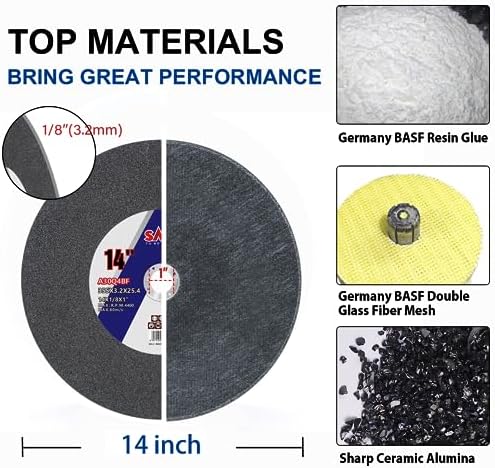 SALI 5 Pack Cut Off Wheel 14 Inch General Purpose Metal Cutting Wheel for 14" Grinders- Cutting Disc Aggressive Cutting 14" x 1/8" x 1" Operating Up to 4400 RPM and 80 M/S 355 * 3.2 * 25.4