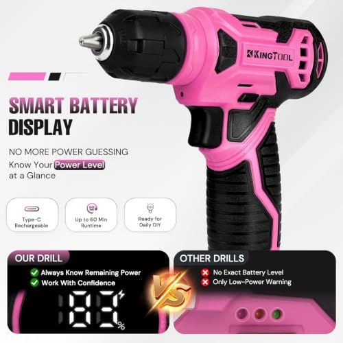 KingTool 156-Piece Pink Tool Kit, 8V Cordless Drill for Home Repairs & DIY