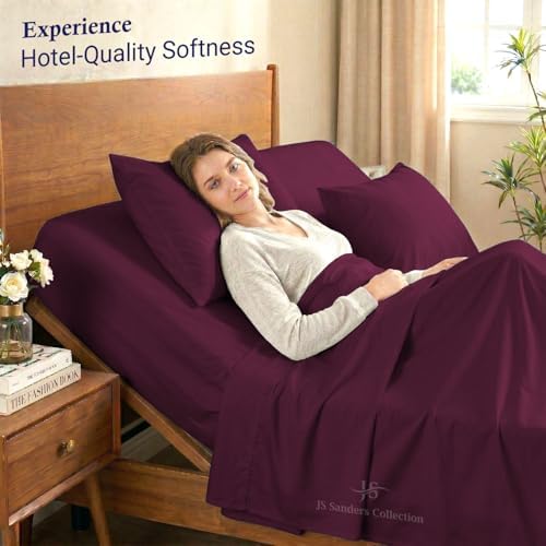 JS Sanders Collection Split Head Sheet Set 4PC Cal. King Size, Wine