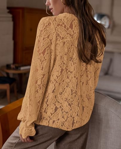 PRETTYGARDEN Women's Fall Trendy Long Sleeve Lace Tops