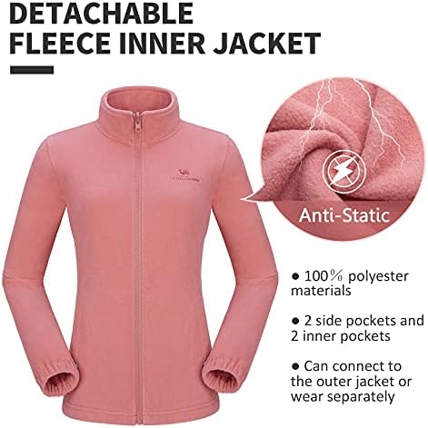 CAMEL CROWN Womens Waterproof Ski Jacket 3-in-1 Windbreaker Winter Coat Fleece Inner for Rain Snow Outdoor Hiking
