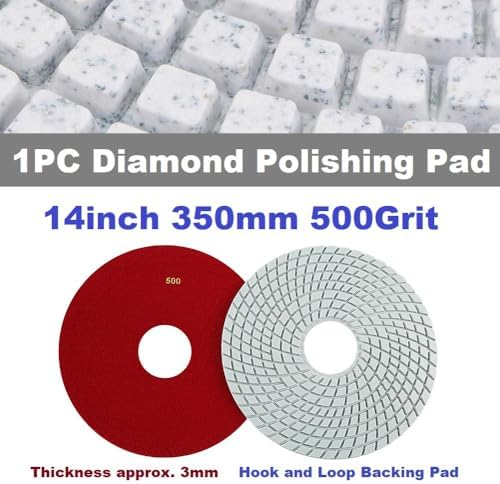 Diamond Polishing Pad, 14 inch 350 mm 500 Grit Sanding Discs for Grinder & Polisher, Hook and Loop Backing Pad for Grinding Buffing Granite Marble Concrete Stone (1 Piece)