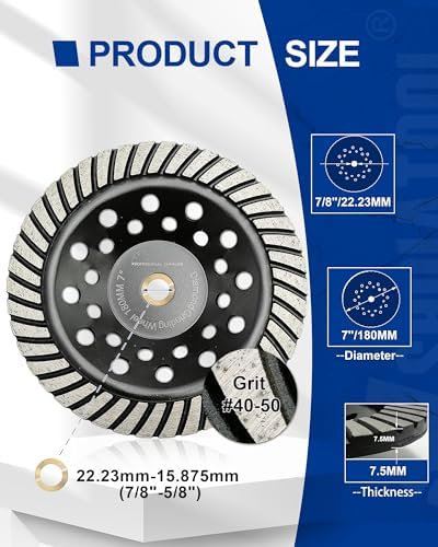 SHDIATOOL 7 Inch Turbo Row Diamond Grinding Cup Wheel for Concrete Granite Marble Masonry Brick Fits 7/8 Inch Arbor