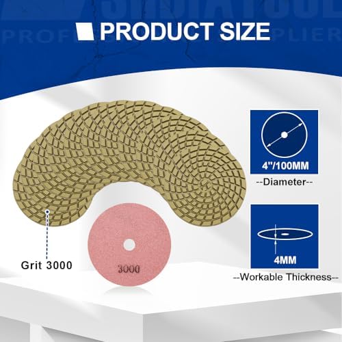 SHDIATOOL 4" Diamond Polishing Pads for Concrete Wet Polish Grit 3000(12-Pack)