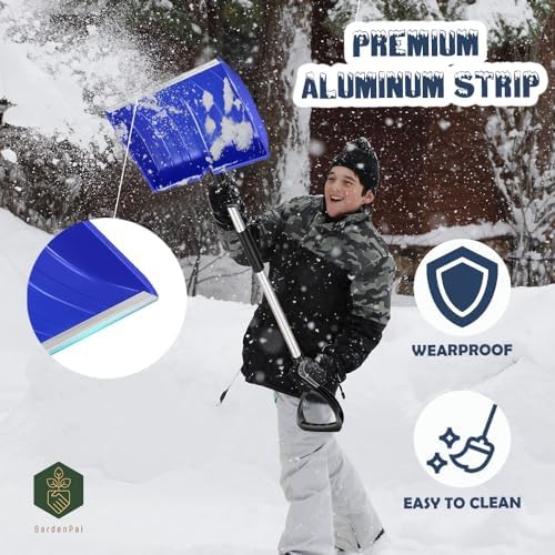 GardenPal Snow Shovel for Driveway Car Home Garage, PortableSnow Shovel with D-Grip Handle, Collapsible Snow Sand Mud Removal Tool, Large Capacity, Heavy Duty Metal Collapsible