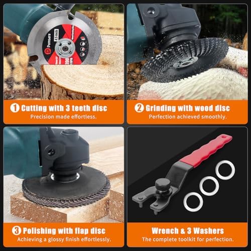 Pomsare 13PCS Angle Grinder Polishing Pad Sanding Disc, Wood Carving Disc Set for 4 1/2 Angle Grinder Attachments, Tungsten Carbide Cutting Wheel Stump Grinder for Wood Grinding, Shaping and Sanding