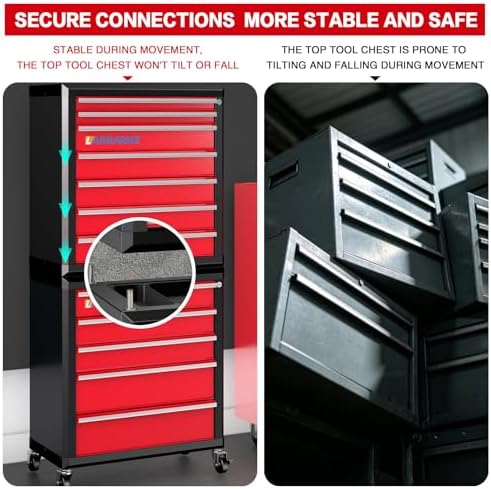 LARBANKE 5 Drawer Rolling Tool Chest with Wheels,Lockable Tool Cabinet,Red