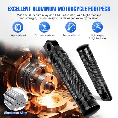 Nilight Motorcycle Foot Pegs Fit for Harley Dyna Sportster Forty Eight Road King Motorcycle Passenger Pedals Footpegs CNC Aluminum Billet Pedal Dirt Bike Footpegs Skidding Foot Rests Pegs, Black