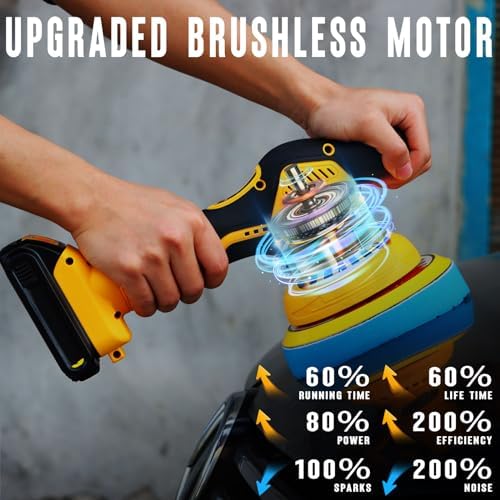 Buffer Polisher Compatible with Dewalt 20V Battery, Cordless 6 Inch Orbital Buffer, Brushless Motor Car Buffer for Boat, Car Polishing and Waxing (Tool Only, NO Battery )