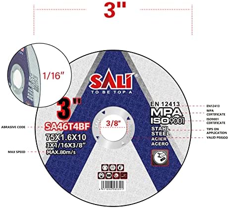 SALI 6 Pack Cut Off Wheels 3 Inch General Purpose Metal Cutting Wheel for 3 in Angle Grinders and Die Grinders- Cutting Disc Aggressive Cutting 3" x 1/16" x 3/8" Operating Up to 20380 RPM and 80 M/S