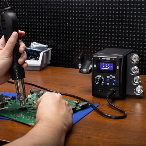 WEP 959D Hot Air SMD Soldering Rework Station with Quick-Change Nozzle System, Nozzle Holder, 5 Additional Nozzles, Adjustable Temperature, °C/°F Conversion and Buzzer Prompt