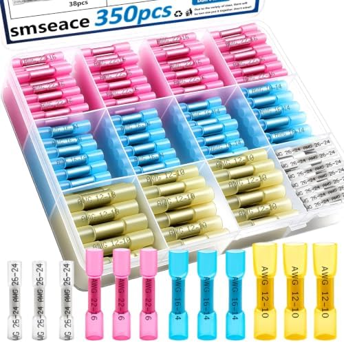 smseace 350PCS Heat Shrink Butt Connectors 26-14/22-16/16-14/12-10AWG Waterproof Electrical Wire Butt Crimp Connectors for Automotive Boat Stereo Industrial Equipment