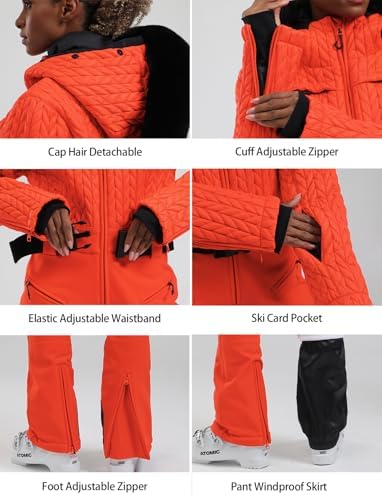 GSOU SNOW Womens Ski Suit One Piece Jumpsuit Snow Jacket Waterproof