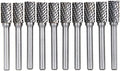 10Pcs/set 5/16 Dia. Flat Cutter Cylinder Solid Carbide Burrs Heavy Duty Grinding Heads Chamfering Abrasion Industrial Deburring Rotary Tools for Straight Edges Surfaces Bottom Holes