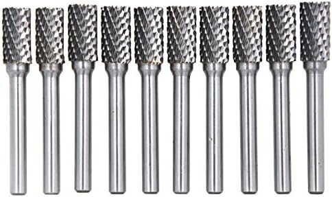 10Pcs/set 5/16 Dia. Flat Cutter Cylinder Solid Carbide Burrs Heavy Duty Grinding Heads Chamfering Abrasion Industrial Deburring Rotary Tools for Straight Edges Surfaces Bottom Holes