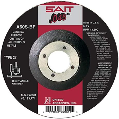 SAIT Abrasive Cut Off Wheels A60S Type 27 (42) Grinder Cutting Wheel 6 inch x 7/8 inch Arbor QTY 10