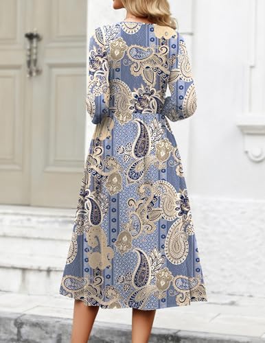 Zeagoo 3/4 Sleeve Women's Dress Casual Aline Summer Fall Midi Long Dresses