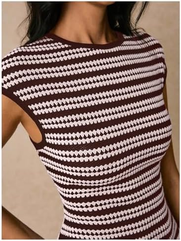 SOLY HUX Women's Striped Midi Dress Casual Work Knit Bodycon Summer Dresses