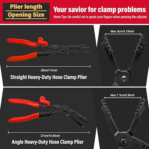 2Pcs Heavy-Duty Multi-Angle Hose Clamp Plier Set with Locking Device for Quick Removal and Installation of Various Types of Strong and Hard-to-reach Hose Clamps…