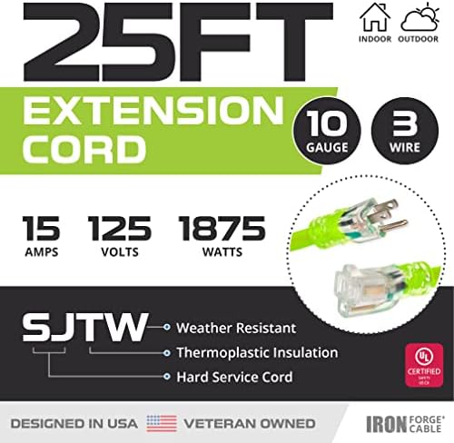 Iron Forge Cable 10 Gauge Extension Cord Heavy Duty, 25 Ft - SJTW
