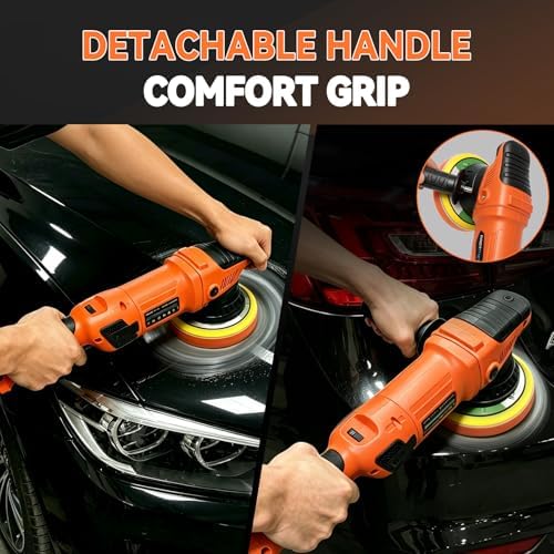 Car Buffer Polisher, 6 Inch Dual Action Polisher, 2500-6000RPM with 6 Variable Speed, Constant Power & Detachable Handle with 14 Buffing Pads for Car Detailing, Polishing, Waxing and Scratch Removal
