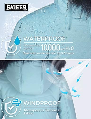 Skieer Women's Ski Jacket Waterproof Warm Puffer Thick Hooded Winter Coat