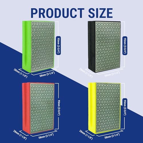 Diamond Hand Polishing Pad Diamond Sanding Block Foam Backed Diamond Sponge Sanding Pads for Wet or Dry Grinding polishing for Granite Marble Stone Tile Glass Ceramic (4, 60/120/200/400# Cubic)