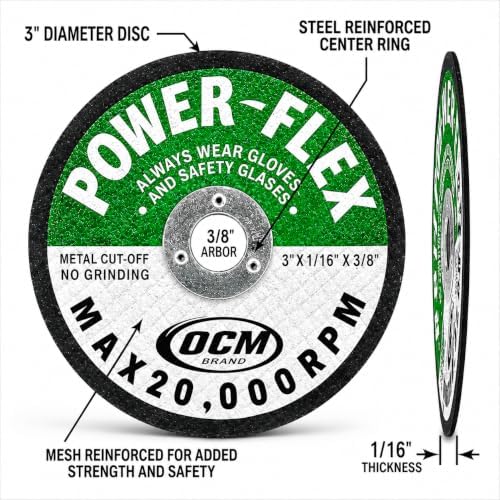 50 Pack - Cut Off Wheels 3 Inch x 1/16 Inch x 3/8 Inch - for Cutting All Steel and Ferrous Metals.
