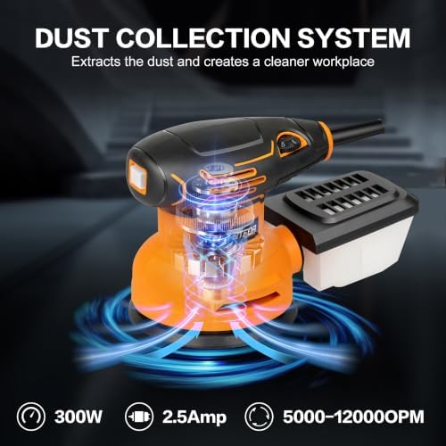 5" Orbital Sander,300W 5000-12000OPM Variable Speed 20 Sandpapers