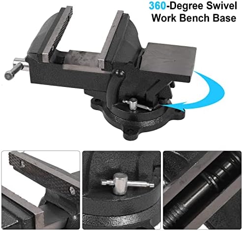 Bench Vise Heavy Duty 6-Inch, 360° Swivel Base with Anvil Clamp Cast Steel,Table Clamp Woodworking Vice,Multipurpose Workbenchw for Drilling, Pipe Cutting,Woodworking-Black