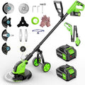 Kihoplly 12" Stringless Weed Wacker Cordless Eater, 21V 6000mAh Battery Powered Trimmer Edger Lawn Tool, 20000 RPM Powerful Electric Wheeled Lawn Edger with Blades, Foldable& Lightweight Brush Cutter