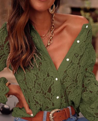 PRETTYGARDEN Women's Fall Trendy Long Sleeve Lace Tops